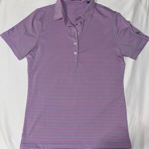 turtleson | Pink and Blue Stripe Golf Polo Performance Shirt | Men’s Small
